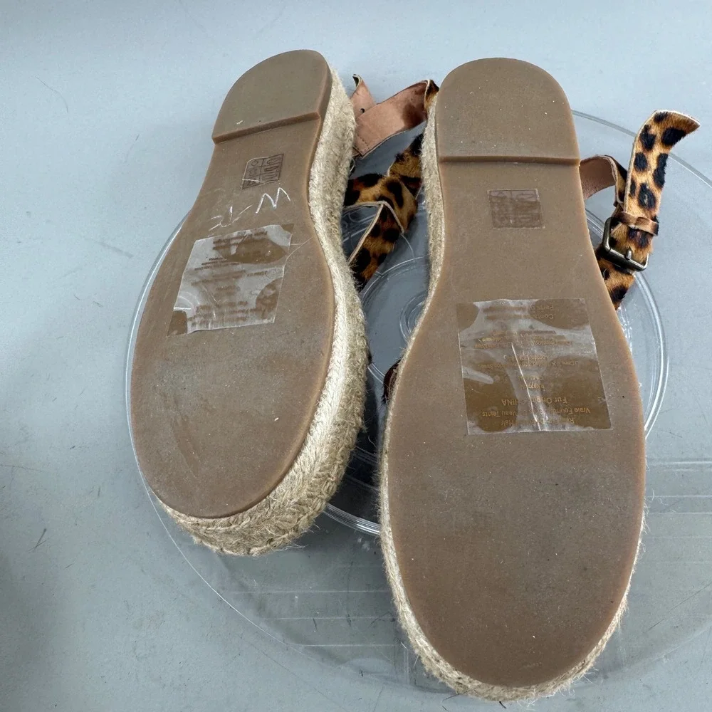 Madewell Womens Leopard Calf Hair Espadrille Platform Sandals AM198 Brown 7.5